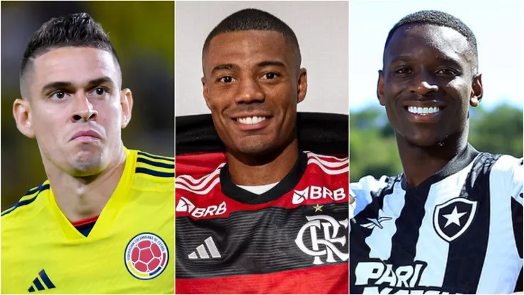Borré, De La Cruz e Luiz Henrique são alguns dos reforços dos clubes brasileiros em 2024. Fotos: Gabriel Aponte/Getty Images; Divulgação/Flamengo; Vítor Silva/Botafogo