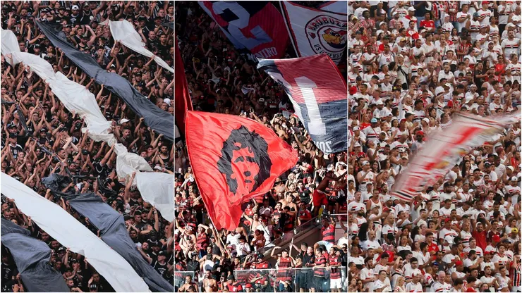 Torcidas do Corinthians, Flamengo e São Paulo são algumas das maiores do Brasil - Foto: Thiago Ribeiro/Ettore Chiereguini/AGIF; Fotos: Rubens Chiri, Paulo Pinto e Ciete Silvério / saopaulofc