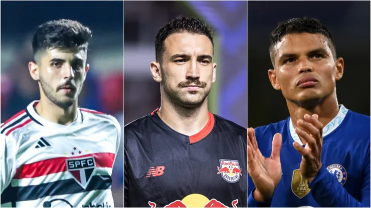 Os zagueiros Beraldo, Leo Ortiz e Thiago Silva. Foto: Abner Dourado/Marcello Zambrana/AGIF; Getty Images