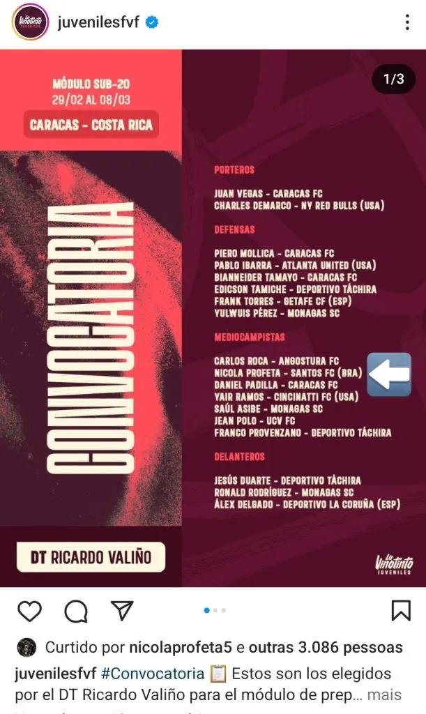 Convocação da da Venezuela sub-17. Foto/ reprodução: Seleção Venezuelana
