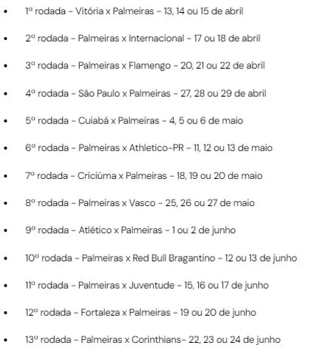 Rodadas que vão de abril a junho, o destaque fica por conta das sequências de jogos com Flamengo e São Paulo