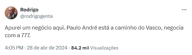 Publicação do jornalista Rodrigo Genta. Foto: rede social X