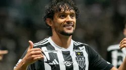 Gustavo Scarpa comemorando gol na Arena MRV, em jogo entre Atlético Mineiro e Criciúma, pelo Campeonato Brasileiro, no dia 17/04/2024.