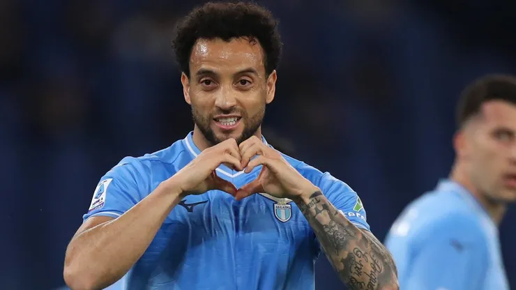 ROME, ITALY - APRIL 12: Felipe Anderson of SS Lazio celebrates after scoring the team's third goal during the Serie A TIM match between SS Lazio and US Salernitana at Stadio Olimpico on April 12, 2024 in Rome, Italy. (Photo by Paolo Bruno/Getty Images)