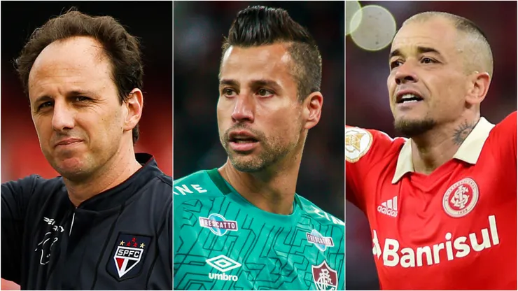 Rogério Ceni, Fábio e D'Alessandro. Fotos: Alexandre Schneider/Ricardo Rimoli/Getty Images; Gabriel Machado/AGIF