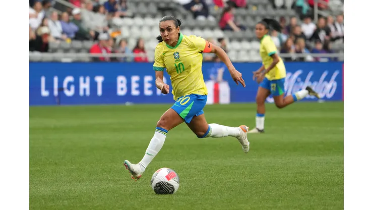 Marta esteve em campo pelo Brasil contra o Japão, na She Believes Cup, nos Estados Unidos (Foto: Jason Mowry/Getty Images)