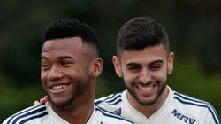 Luan e Liziero durante treino no CT Barra Funda. Dupla está emprestada.