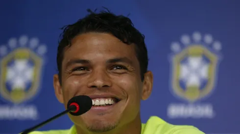 Thiago Silva durante coletiva de imprensa da Seleção Brasileira. Zagueiro é sonho de consumo do Fluzão.
