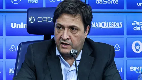 Alberto Guerra, presidente do Grêmio, em coletiva no CT Luiz Carvalho, no dia 29/06/2023.