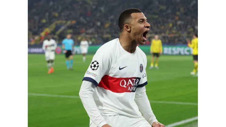 Mbappé comemorando o gol marcado na Champions League (Foto: Alex Grimm/Getty Images)