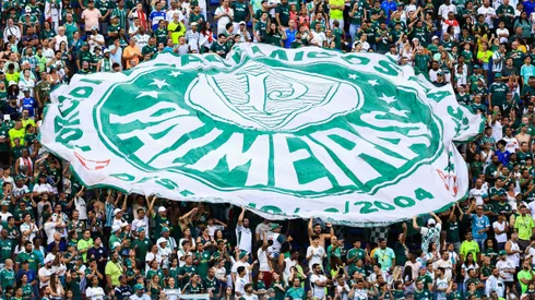 Torcida do Palmeiras durante partida contra Botafogo-SP no estadio Arena Barueri pelo campeonato Paulista 2024. Foto: Marcello Zambrana/AGIF