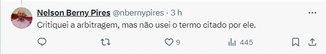 Resposta de Nelson Berny na rede social X