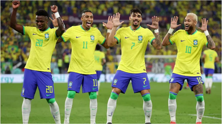 Jogadores do Brasil comemorando gol da Seleção Brasileira - Foto: Francois Nel/Getty Images