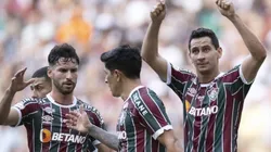 Tricolores comemoram gol de Paulo Henrique Ganso diante do RB Bragantino no Maracanã. Foto: Jorge Rodrigues/AGIF