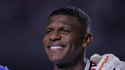 Arboleda durante partida do Campeonato Paulista de 2024. Zagueiro recebe elogio em premiação do Estadual.