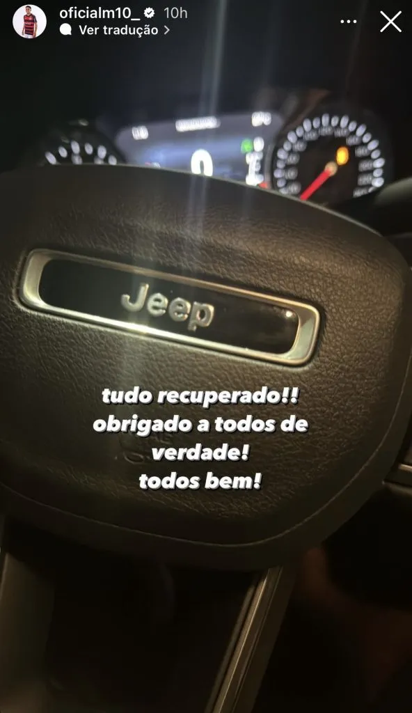 Post de Mtaheus Gonçalves comunicando recuperação dos bens. Foto: redes sociais / Matheus Gonçalves