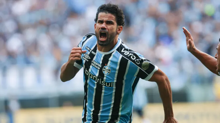 Diego Csta comemora gol contra o Juventude, na Arena do Grêmio, na final do Campeonato Gaúcho 2024. Foto: Maxi Franzoi/AGIF