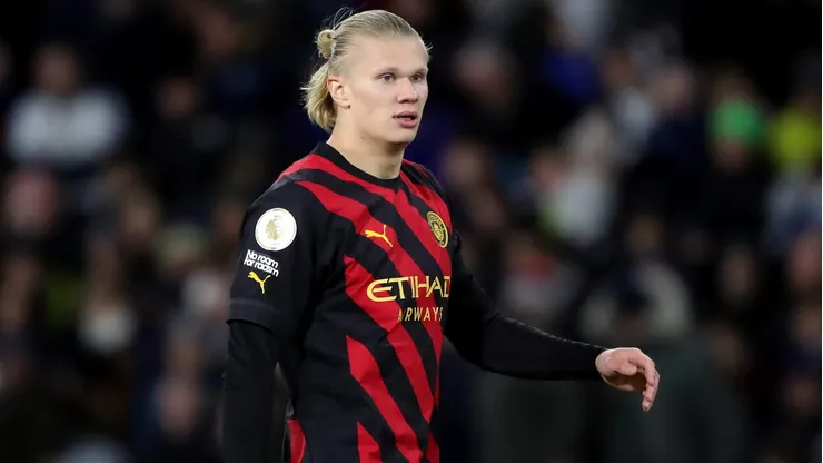 Haaland em partida entre Leeds vs Manchester City pela Premier League (Foto: Jan Kruger/Getty Images)