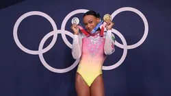Rebeca Andrade brilhou em Tóquio 2020, ganhando ouro e prata. Créditos: Laurence Griffiths/Getty Images