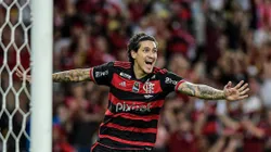 Pedro comemorando um dos gols do Flamengo contra o Nova Iguaçu.