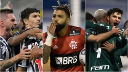 Atlético, Flamengo e Palmeiras na Libertadores. Foto: Bruna Prado-Pool/Juan Mabromata - Pablo Sanhueza- Pool/Getty Images