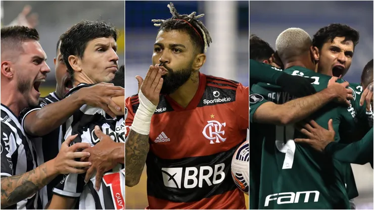 Atlético, Flamengo e Palmeiras na Libertadores. Foto: Bruna Prado-Pool/Juan Mabromata - Pablo Sanhueza- Pool/Getty Images