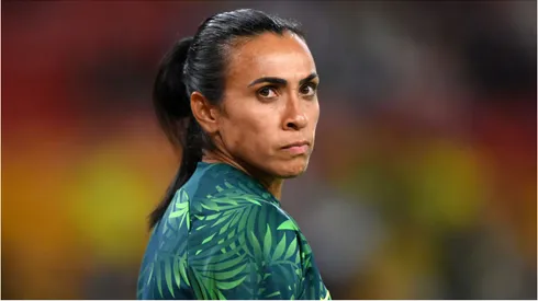Marta durante aquecimento do jogo do Brasil - Foto: Justin Setterfield/Getty Images