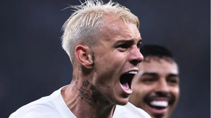 Róger Guedes comemorando gol na Neo Química Arena, em partida entre Corinthians e Atlético/MG, pelas oitavas de final da Copa do Brasil de 2023, no dia 31/05.