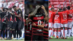 Times do Atlético-GO, Flamengo e Internacional em 2024. Foto: Heber Gomes/ Maxi Franzoi/Thiago Ribeiro/AGIF