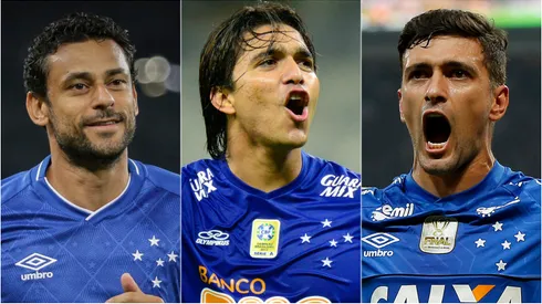 Fred, Marcelo Moreno e Arrascaeta na lista dos maiores artilheiros do Cruzeiro no século. Foto: Thomás Santos/Daniel Vorley/ Andre Yanckous/AGI