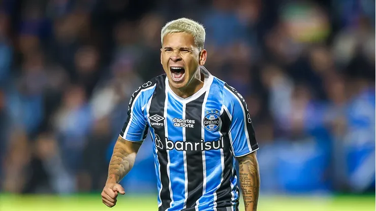 Soteldo comemorando seu gol pelo Tricolor Gaúcho. Foto: Lucas Uebel/Grêmio