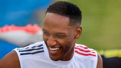 Yerry Mina durante treinamento no Brasil, antes da semifinal da Copa América de 2021, contra a Argentina, no dia 05/07. Foto: Pedro Vilela/Getty Images