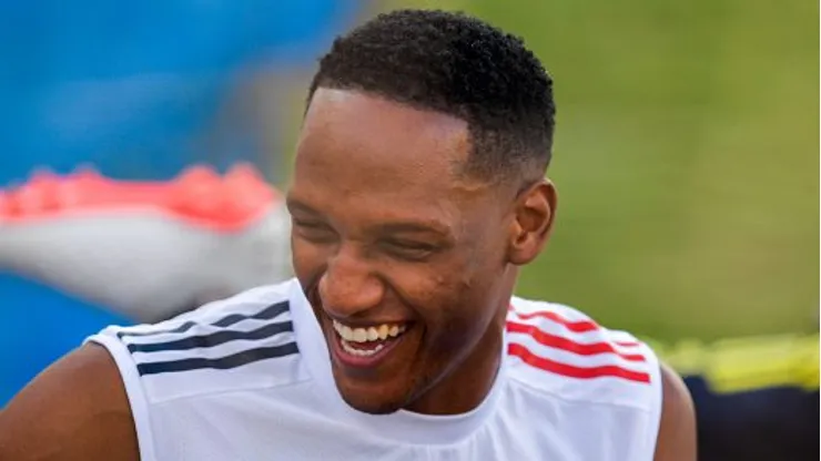Yerry Mina durante treinamento no Brasil, antes da semifinal da Copa América de 2021, contra a Argentina, no dia 05/07. Foto: Pedro Vilela/Getty Images