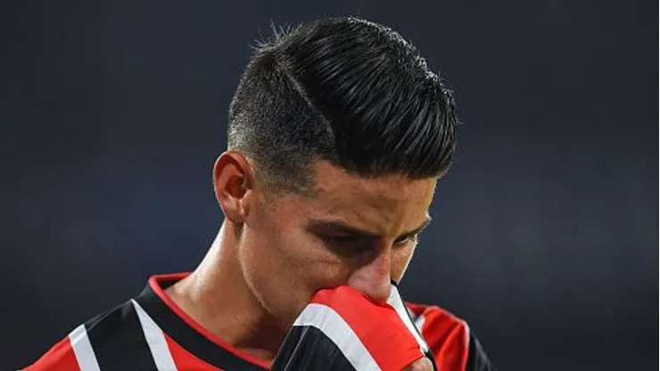 James Rodríguez durante partida entre Talleres-ARG e São Paulo, no Estádio Mario Alberto Kempes, pela Copa Libertadores da América, no dia 04/04/2024. Foto: Hernan Cortez/Getty Images