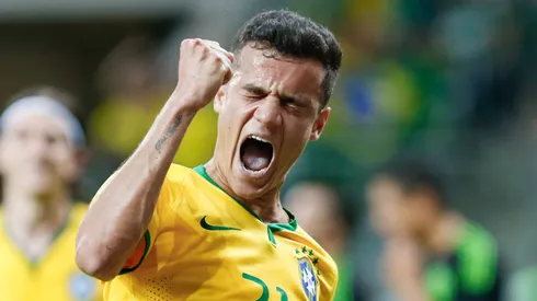 Philippe Coutinho comemorando gol pela Seleção Brasileira, em amistoso contra o México, no dia 07/06/2015.
