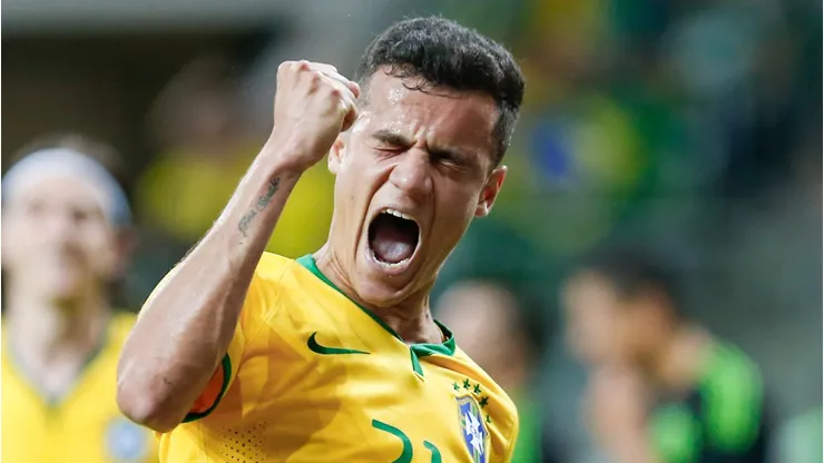 Philippe Coutinho comemorando gol pela Seleção Brasileira, em amistoso contra o México, no dia 07/06/2015.