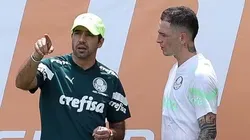 Foto: Cesar Greco - Abel Ferreira e Aníbal Moreno conversam em treino do Palmeiras