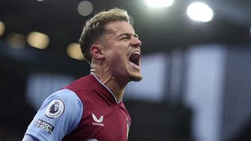 BIRMINGHAM, ENGLAND - FEBRUARY 04: Philippe Coutinho of Aston Villa celebrates scoring their sides goal which is later ruled offside during the Premier League match between Aston Villa and Leicester City at Villa Park on February 04, 2023 in Birmingham, England. (Photo by Richard Heathcote/Getty Images)