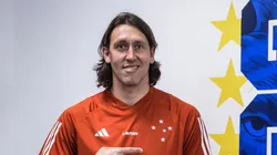 Cássio durante sua apresentação para o torcedor celeste. Foto: Gustavo Aleixo/Cruzeiro.