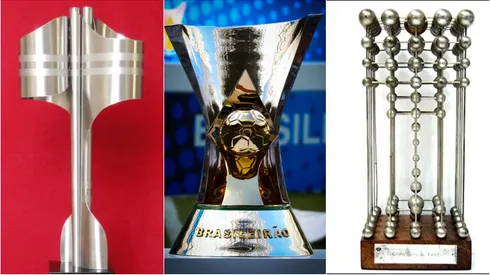 Últimas taças do Campeonato Brasileiro. Fotos: Richard Heathcote/Getty Images; Divulgação/Fluminense; Reprodução
