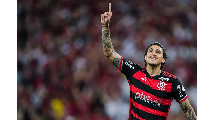 Pedro jogador do Flamengo comemora seu gol durante partida contra o Bolivar pela Copa Libertadores 2024. Foto: Thiago Ribeiro/AGIF