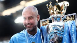 Pep Guardiola comemorando o título Inglês (Foto: Naomi Baker/Getty Images)