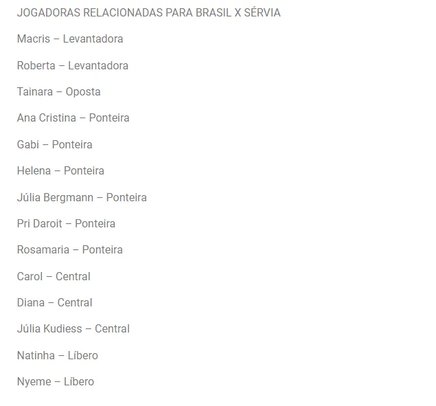 Oposta Tainara é novidade entre as relacionadas do Brasil (Foto: Reprodução / CBV)