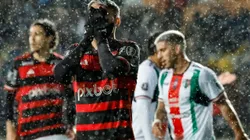 Jogador do Flamengo lamenta durante partida contra o Palestino. Foto: PhotoSport/AGIF