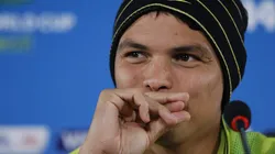 Thiago Silva em entrevista coletiva pela Seleção Brasileira, no Estádio Mané Garrincha, durante a Copa do Mundo de 2014, no dia 11/07.