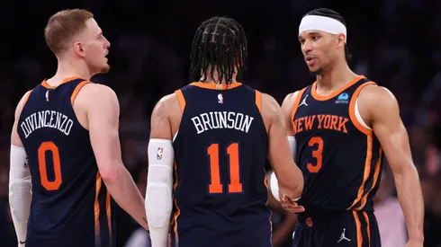 Donte DiVincenzo, Jalen Brunson e Josh Hart: destaques do New York Knicks (Foto: Elsa/Getty Images)