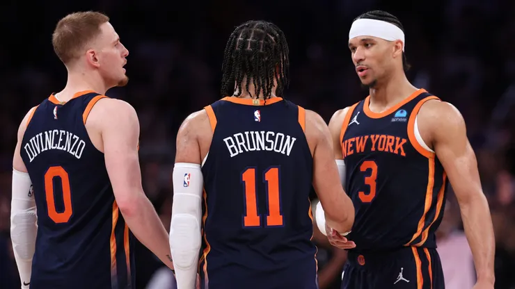 Donte DiVincenzo, Jalen Brunson e Josh Hart: destaques do New York Knicks (Foto: Elsa/Getty Images)