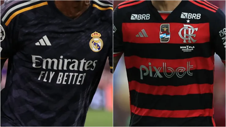 Camisas do Real Madrid e do Flamengo na lista das mais valiosas do mundo. Foto: Alex Pantling/Buda Mendes/Getty Images