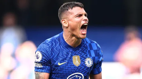 LONDON, ENGLAND - APRIL 24: Thiago Silva of Chelsea celebrates after their sides victory during the Premier League match between Chelsea and West Ham United at Stamford Bridge on April 24, 2022 in London, England. (Photo by Ryan Pierse/Getty Images)