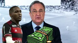 Florentino Pérez ataca para comprar Lorran, destaque do Mengão Fotos: Gonzalo Arroyo Moreno/Getty Images e Jorge Rodrigues/AGIF